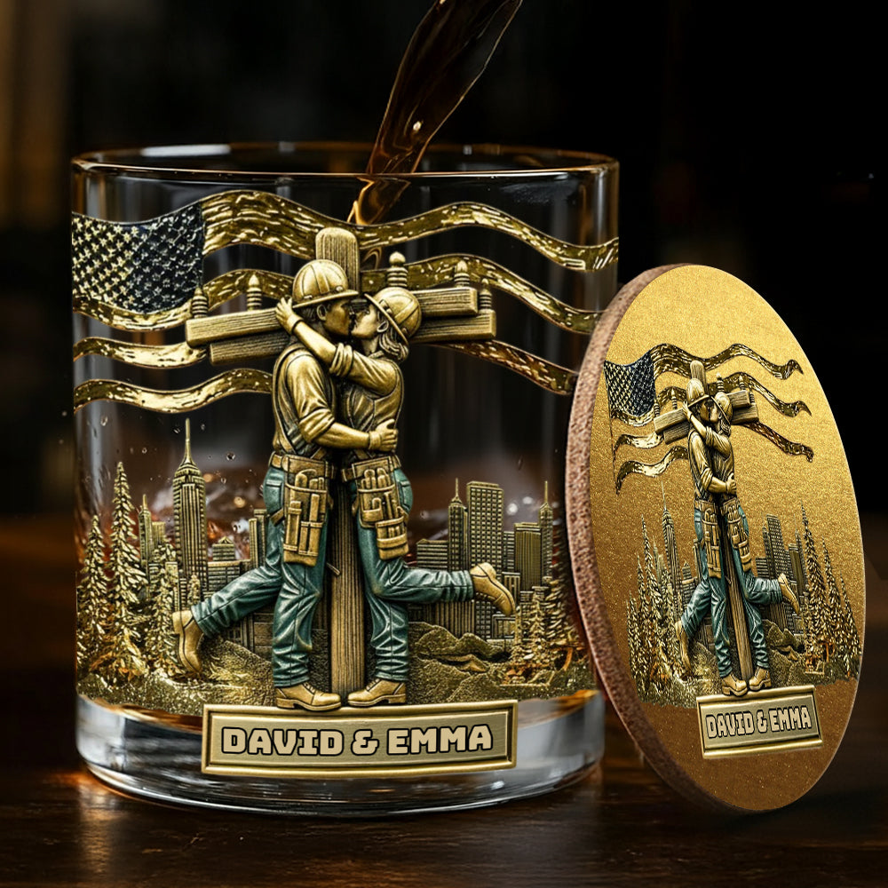 Verre à whisky personnalisé « Lineman & Linewoman Legacy Glass » - Verre à whisky commémoratif pour électriciens et électriciennes
