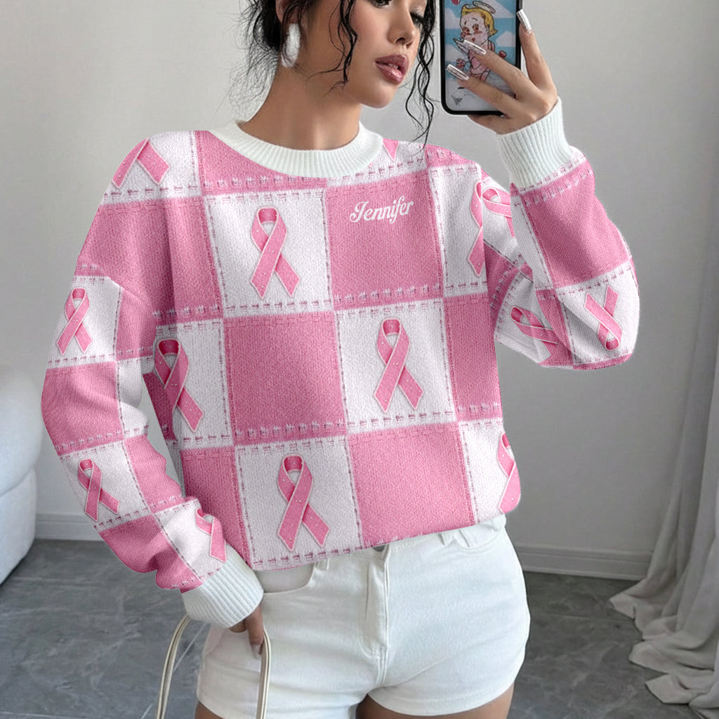 Brustkrebs-Aufklärung mit rosa Schleife – Personalisierter hässlicher Pullover zur Brustkrebs-Aufklärung