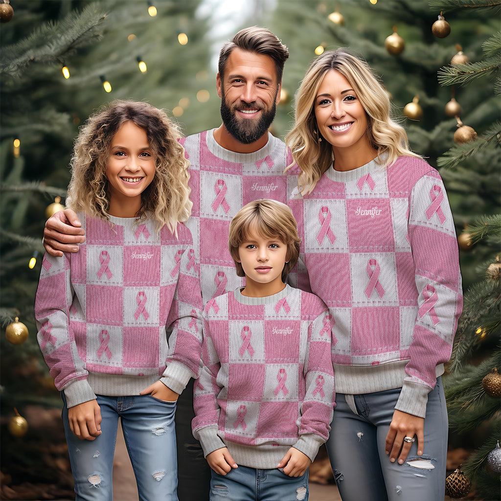 Brustkrebs-Aufklärung mit rosa Schleife – Personalisierter hässlicher Pullover zur Brustkrebs-Aufklärung