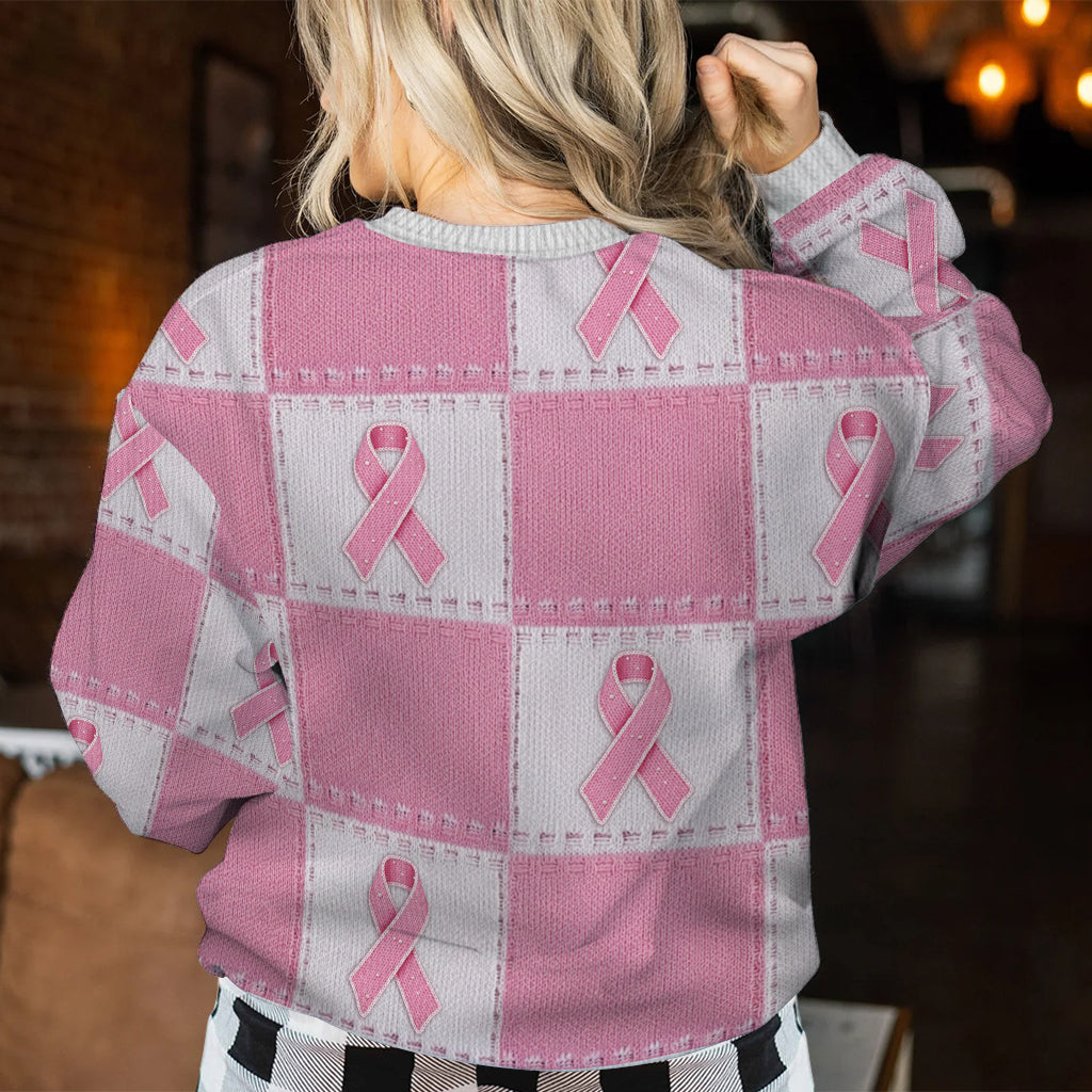 Brustkrebs-Aufklärung mit rosa Schleife – Personalisierter hässlicher Pullover zur Brustkrebs-Aufklärung