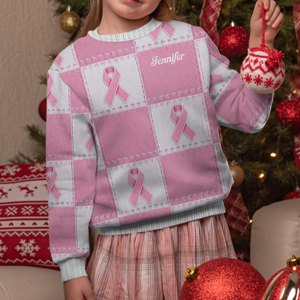 Brustkrebs-Aufklärung mit rosa Schleife – Personalisierter hässlicher Pullover zur Brustkrebs-Aufklärung