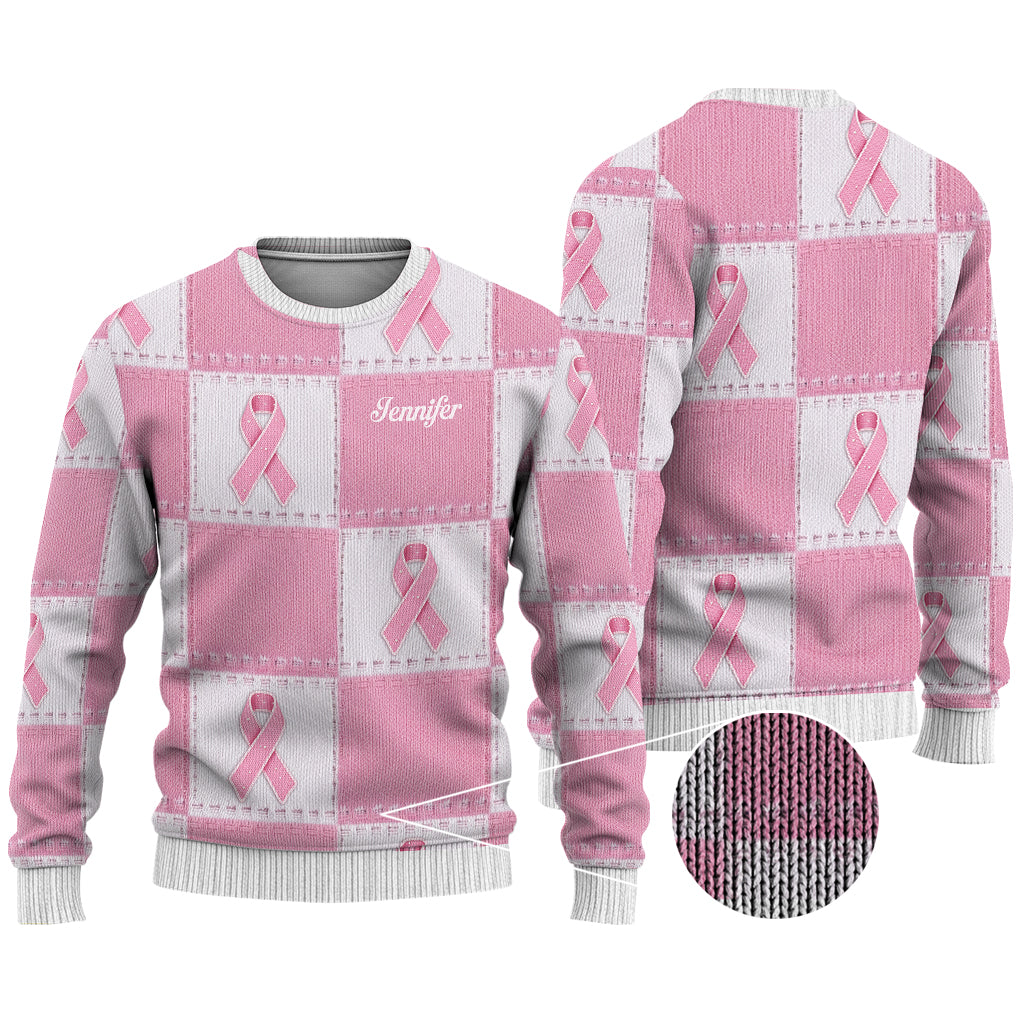 Brustkrebs-Aufklärung mit rosa Schleife – Personalisierter hässlicher Pullover zur Brustkrebs-Aufklärung