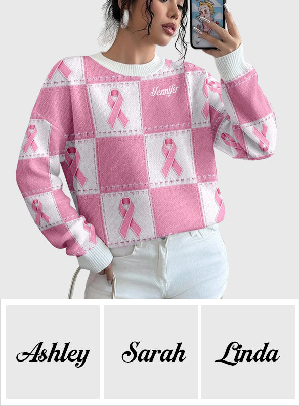 Brustkrebs-Aufklärung mit rosa Schleife – Personalisierter hässlicher Pullover zur Brustkrebs-Aufklärung