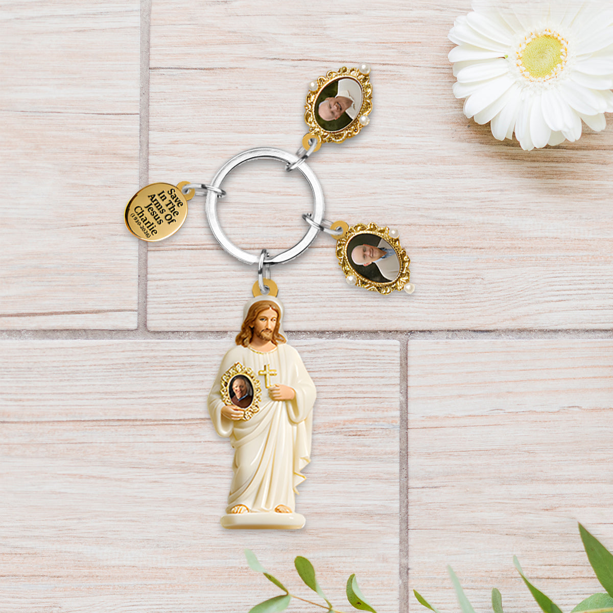 Save In The Arms Of Jesus - Personalized Memorial Keychain With Charms