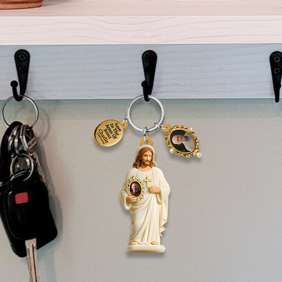 Save In The Arms Of Jesus - Personalized Memorial Keychain With Charms