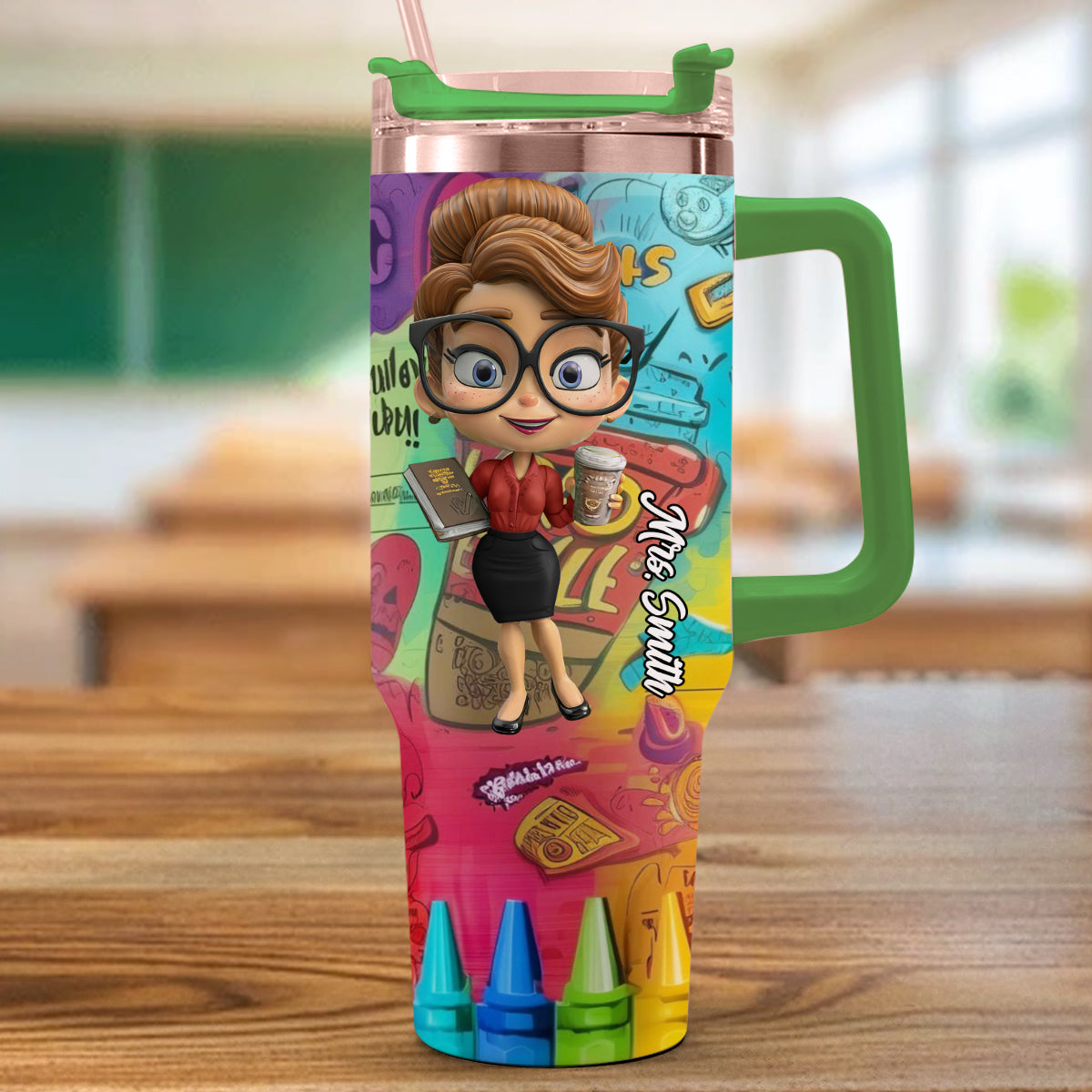Gobelet isotherme personnalisé pour enseignants avec poignée - J'adore les enseignants