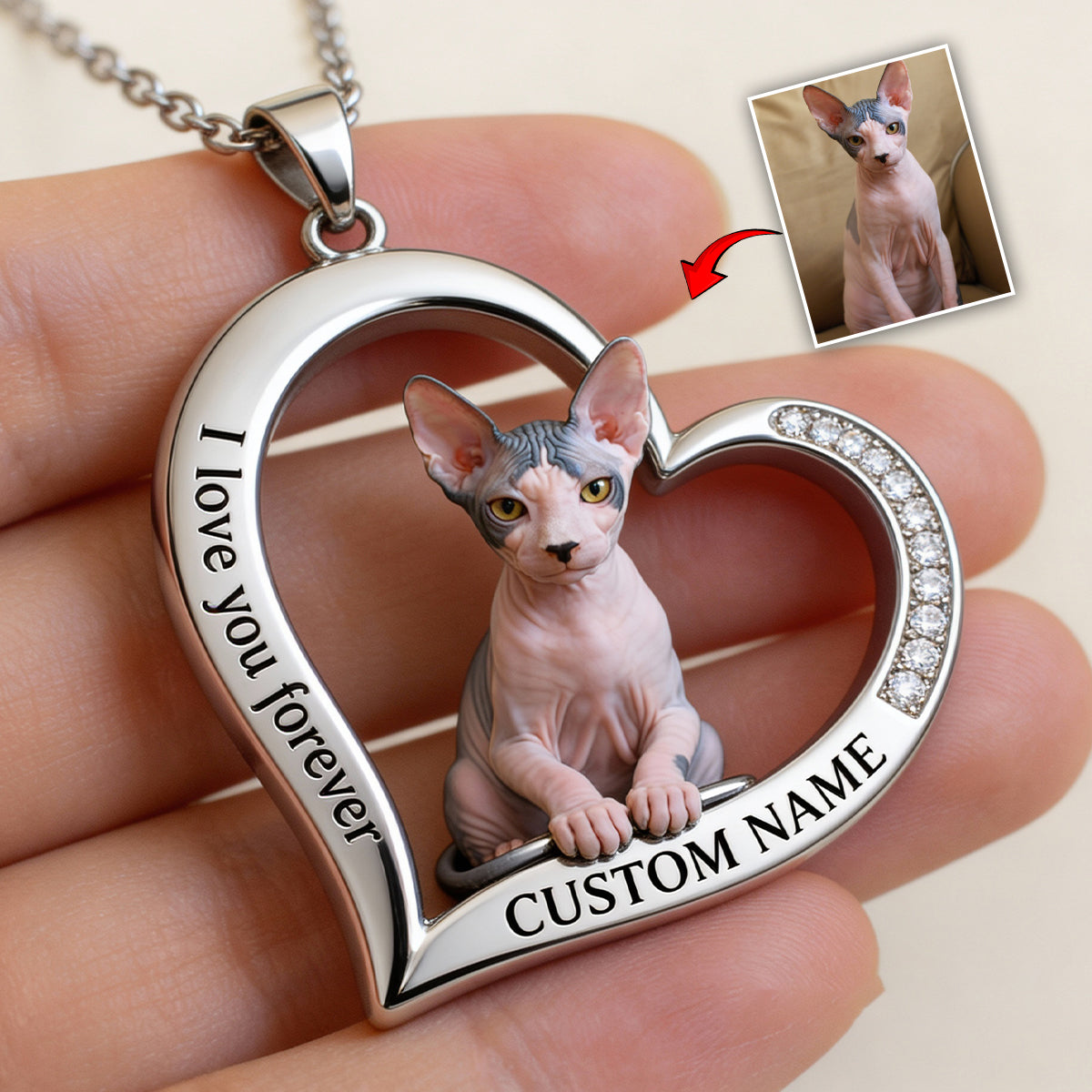 Collier pendentif en métal personnalisé en forme de chat, réalisé à partir de n'importe quelle photo