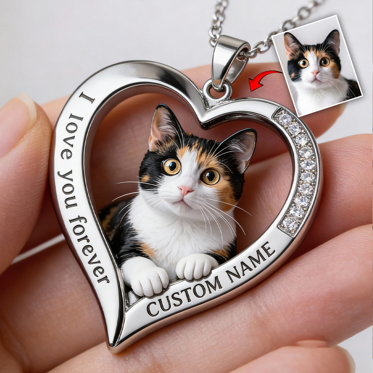 Collier pendentif en métal personnalisé en forme de chat, réalisé à partir de n'importe quelle photo
