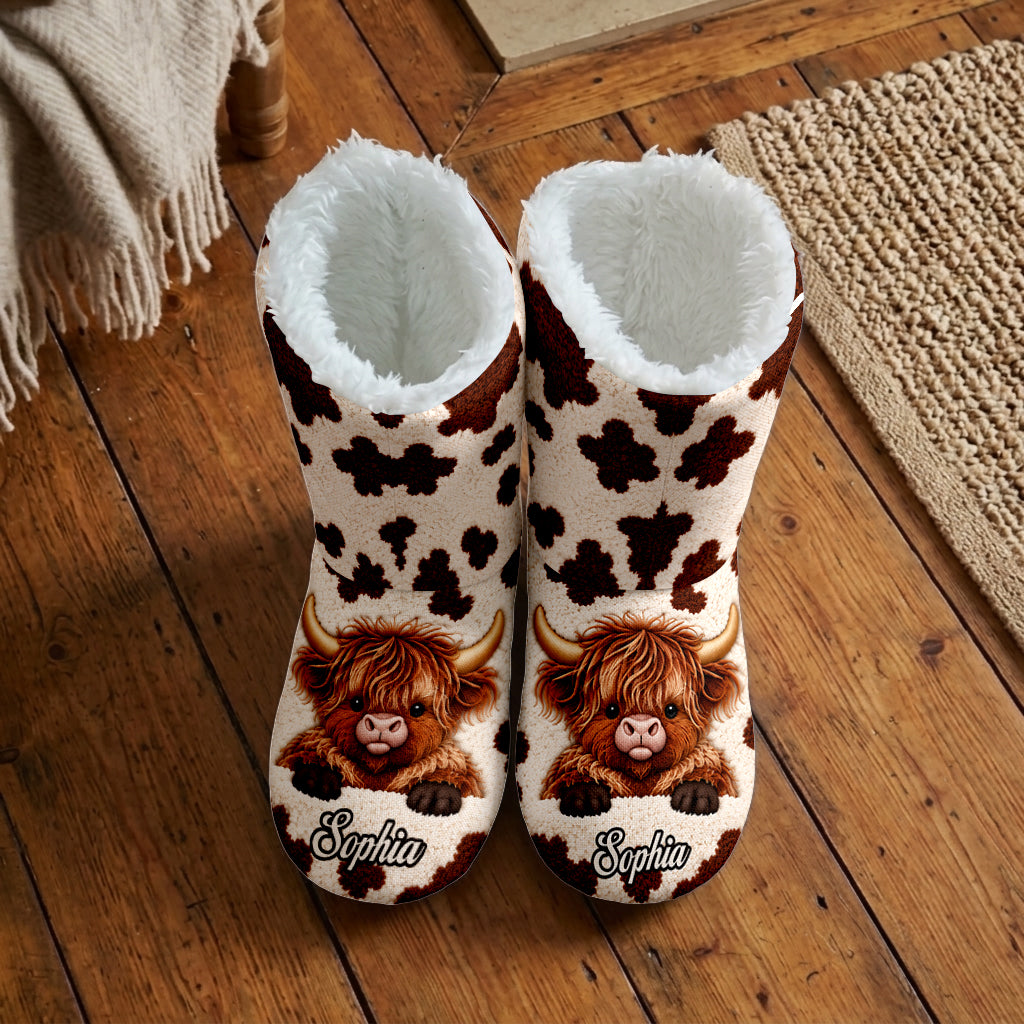 Love Highland Cow - Personalized Highland Cow Faux Fur Boot Slippers