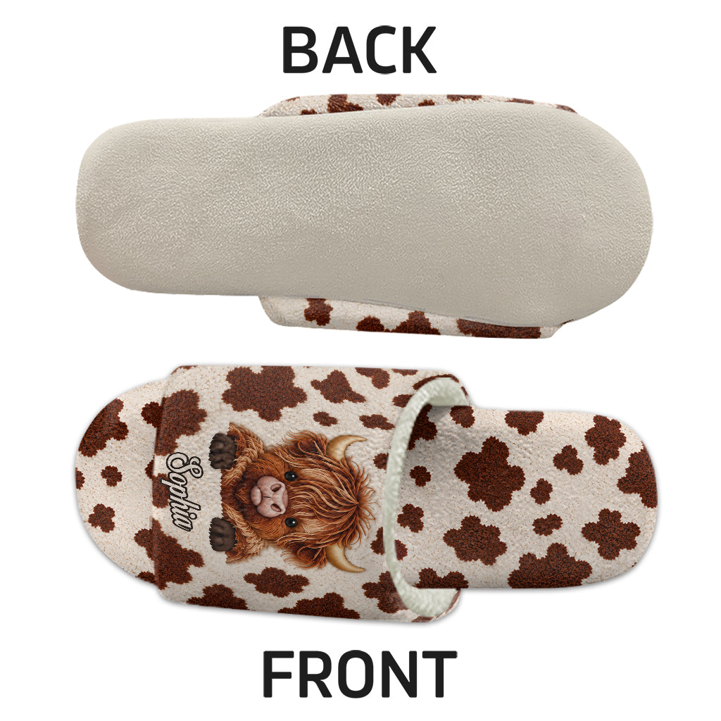 Love Highland Cow - Personalized Highland Cow Faux Fur Boot Slippers