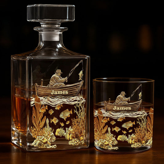 Personalisiertes Whiskyflaschen- und Glas-Set für Angler – Personalisiertes Whisky-Dekanter-Set für Angler