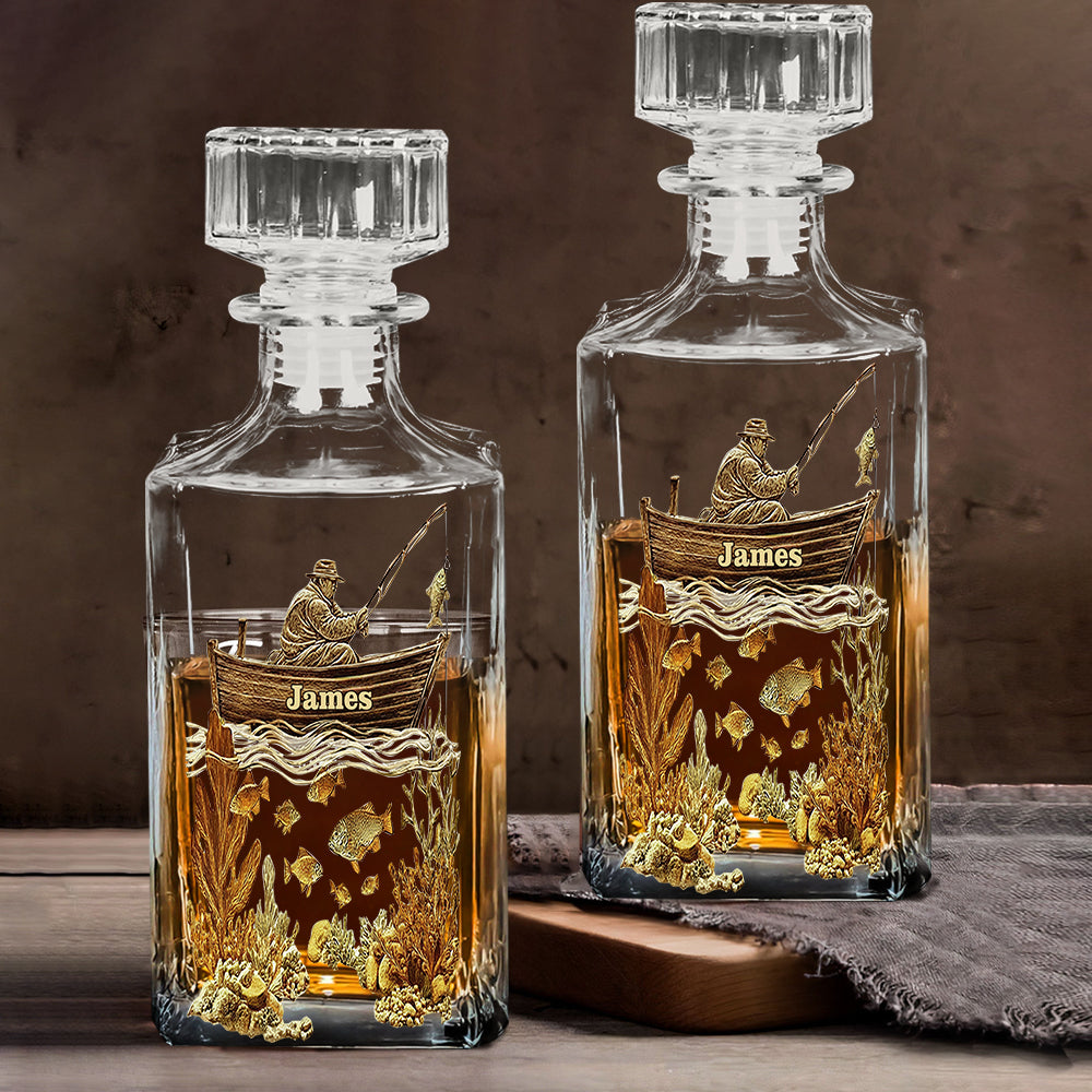 Personalisiertes Whiskyflaschen- und Glas-Set für Angler – Personalisiertes Whisky-Dekanter-Set für Angler