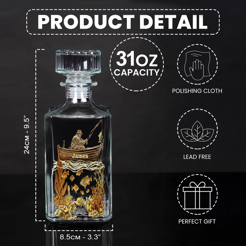 Personalisiertes Whiskyflaschen- und Glas-Set für Angler – Personalisiertes Whisky-Dekanter-Set für Angler