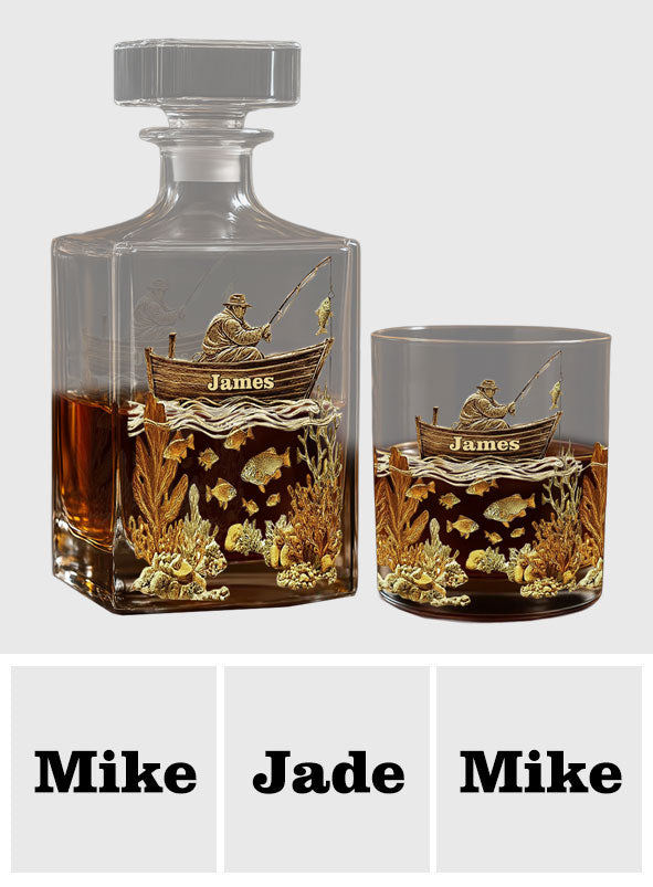 Personalisiertes Whiskyflaschen- und Glas-Set für Angler – Personalisiertes Whisky-Dekanter-Set für Angler