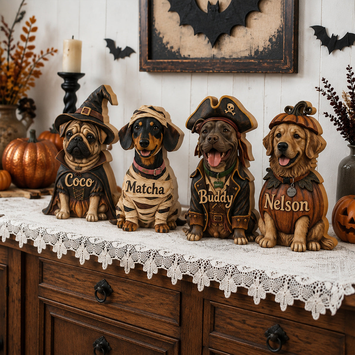 Des horreurs dans cette maison - Plaque en bois personnalisée en forme de chien