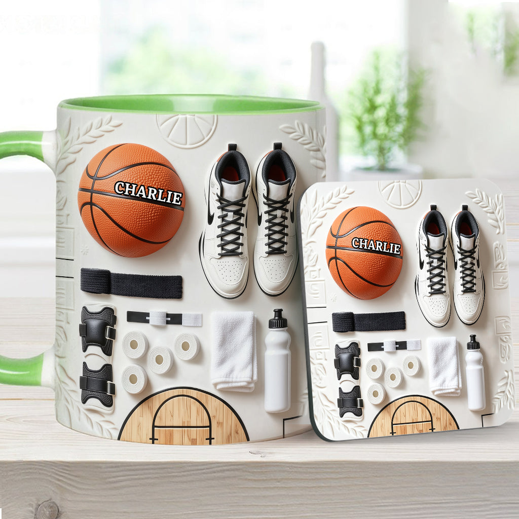 Liebe Basketball – Personalisierte Tasse und Untersetzer mit Basketballmotiv