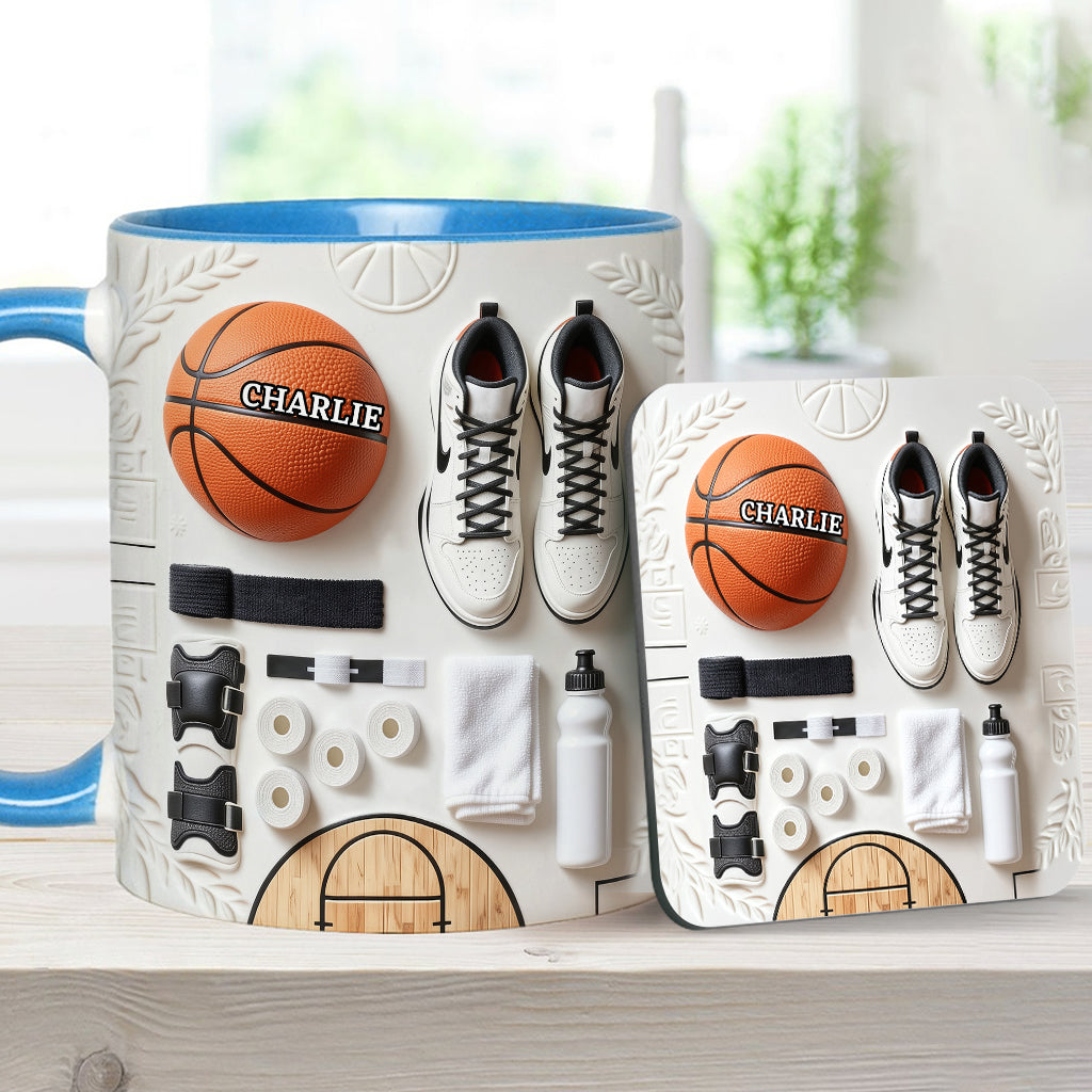 Liebe Basketball – Personalisierte Tasse und Untersetzer mit Basketballmotiv
