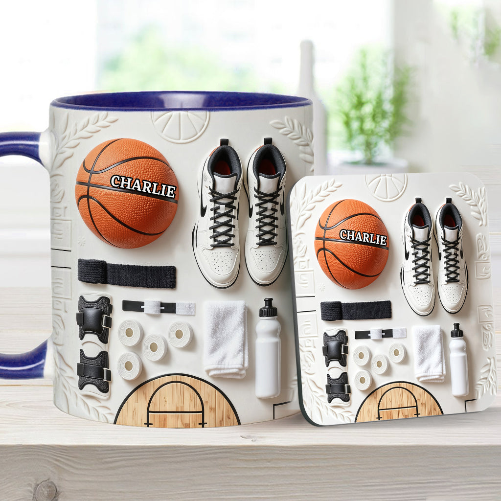 Liebe Basketball – Personalisierte Tasse und Untersetzer mit Basketballmotiv