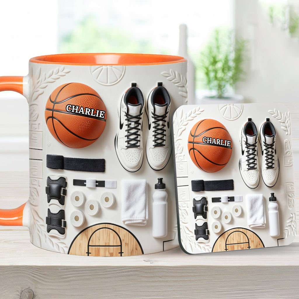 Liebe Basketball – Personalisierte Tasse und Untersetzer mit Basketballmotiv