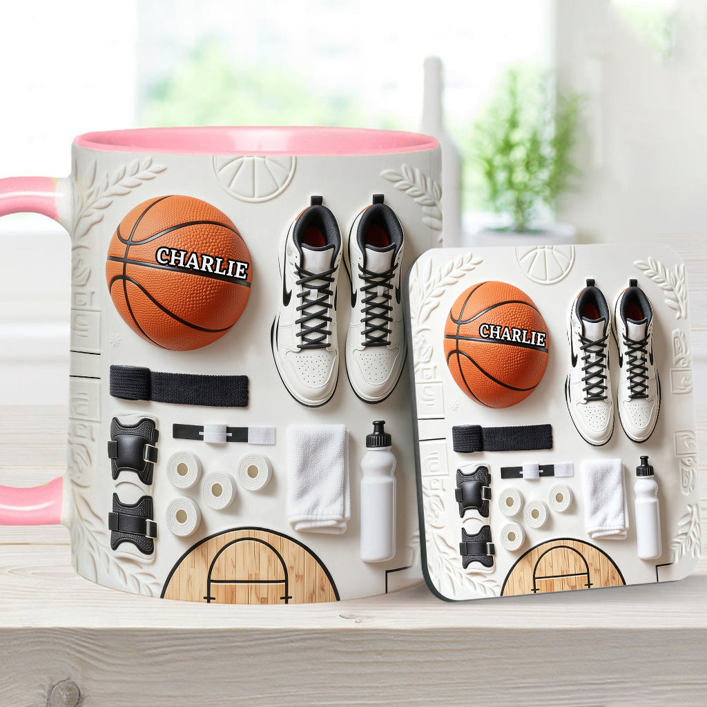 Liebe Basketball – Personalisierte Tasse und Untersetzer mit Basketballmotiv