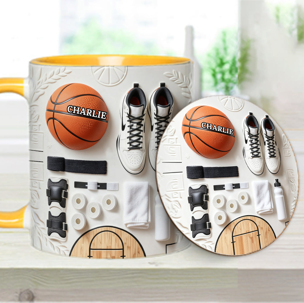 Liebe Basketball – Personalisierte Tasse und Untersetzer mit Basketballmotiv