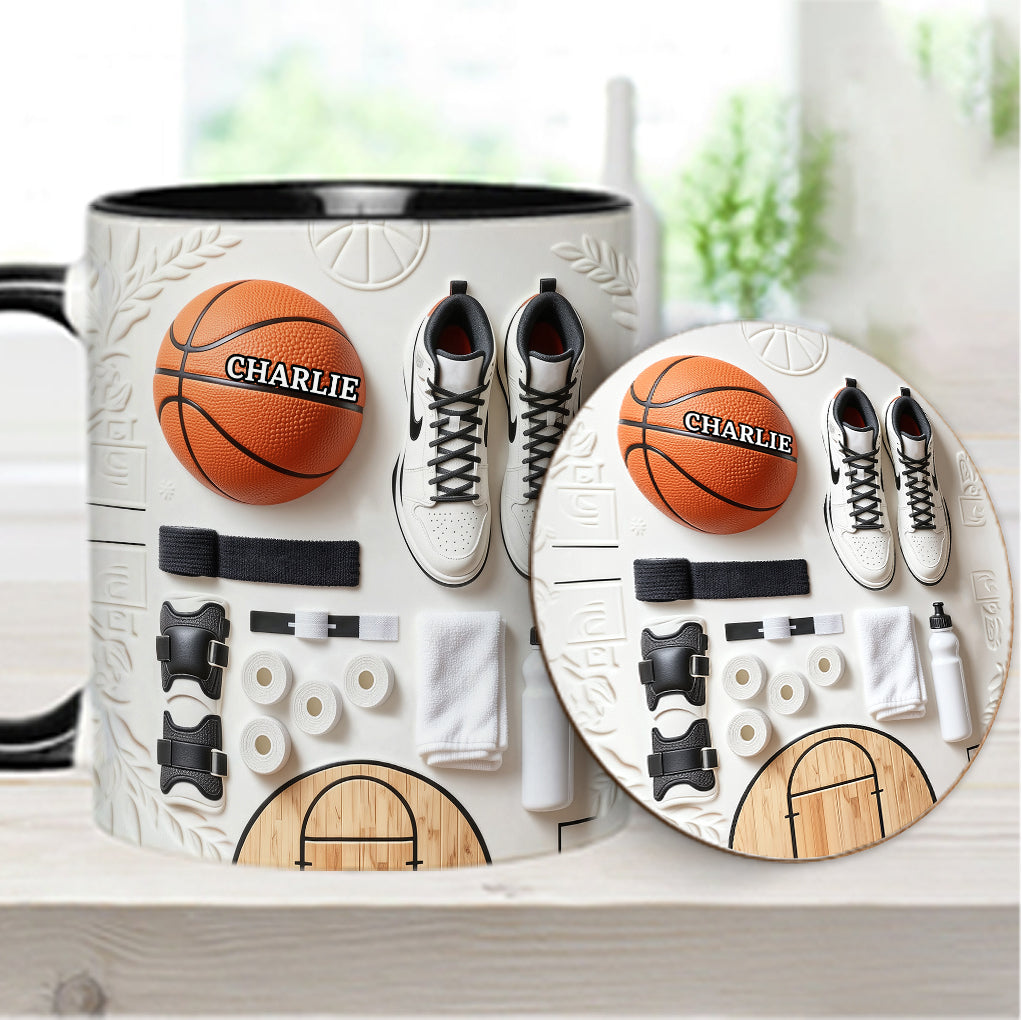Liebe Basketball – Personalisierte Tasse und Untersetzer mit Basketballmotiv