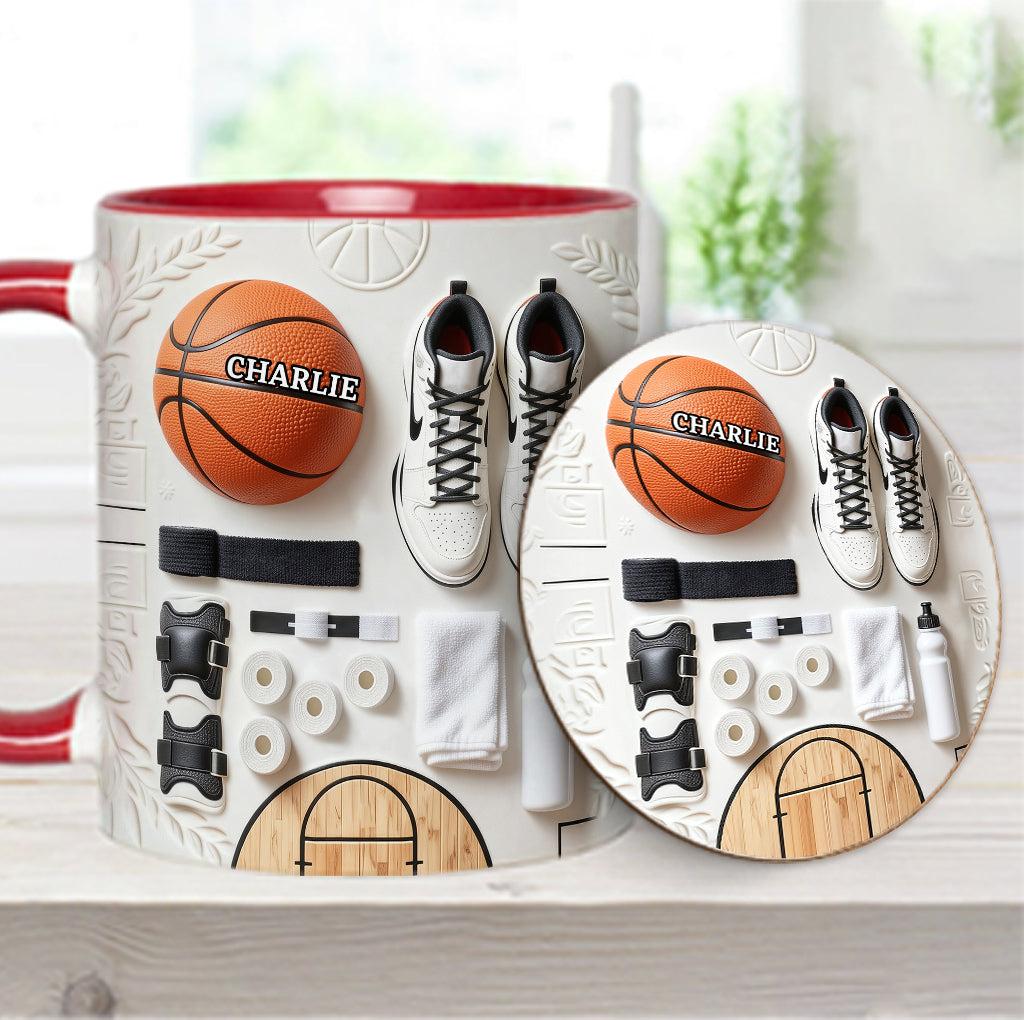 Liebe Basketball – Personalisierte Tasse und Untersetzer mit Basketballmotiv