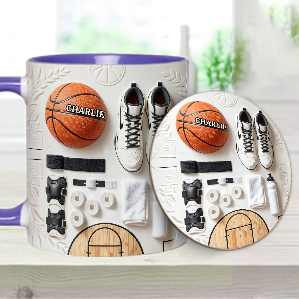 Liebe Basketball – Personalisierte Tasse und Untersetzer mit Basketballmotiv