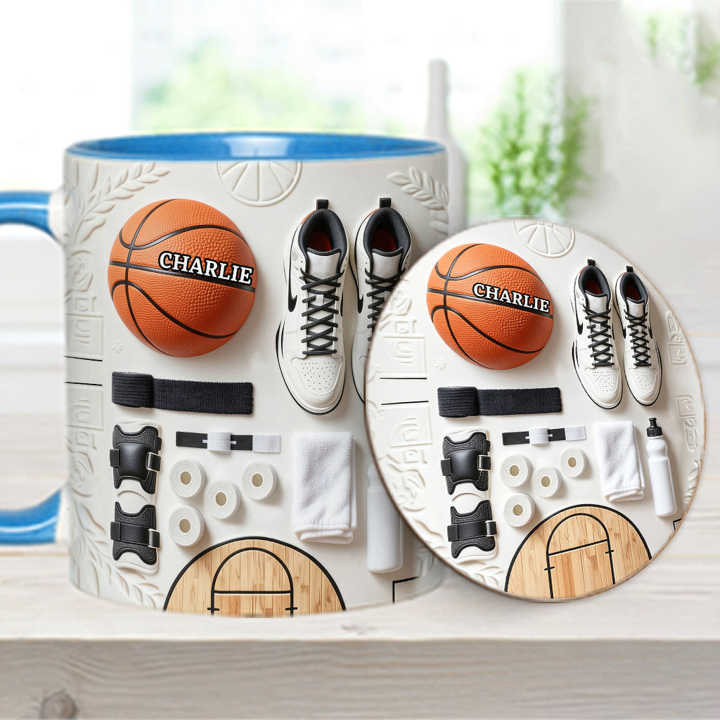 Liebe Basketball – Personalisierte Tasse und Untersetzer mit Basketballmotiv