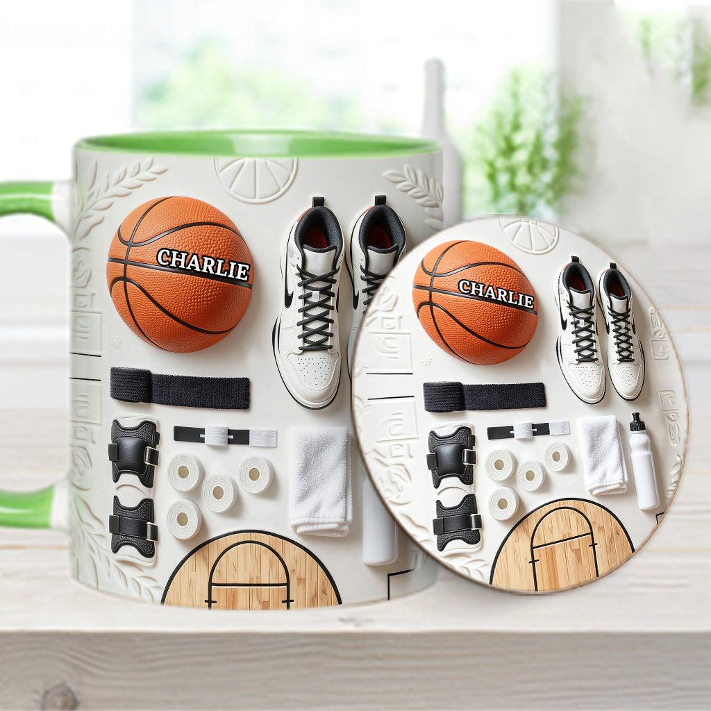 Liebe Basketball – Personalisierte Tasse und Untersetzer mit Basketballmotiv