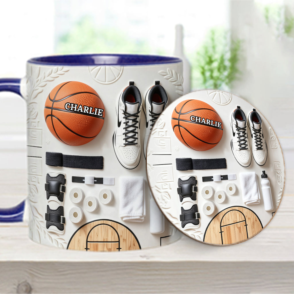 Liebe Basketball – Personalisierte Tasse und Untersetzer mit Basketballmotiv