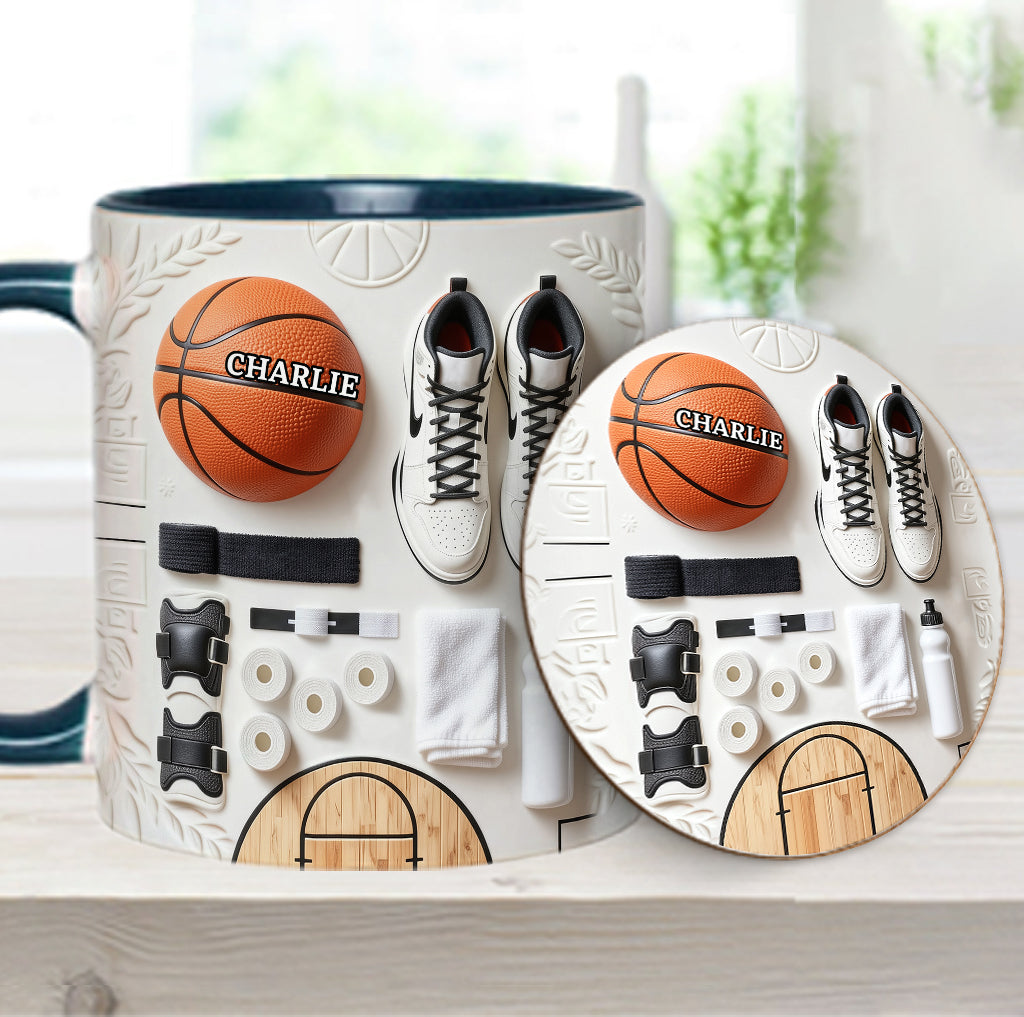 Liebe Basketball – Personalisierte Tasse und Untersetzer mit Basketballmotiv