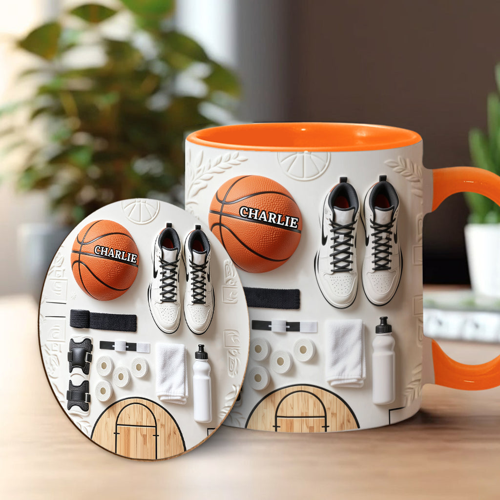 Liebe Basketball – Personalisierte Tasse und Untersetzer mit Basketballmotiv
