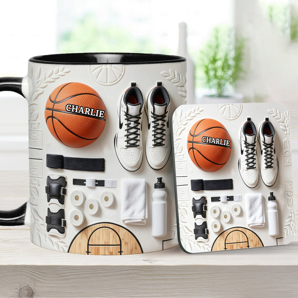 Liebe Basketball – Personalisierte Tasse und Untersetzer mit Basketballmotiv