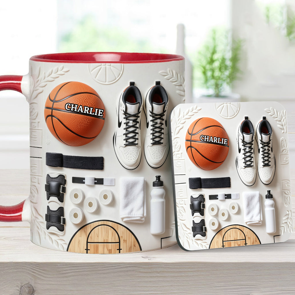 Liebe Basketball – Personalisierte Tasse und Untersetzer mit Basketballmotiv