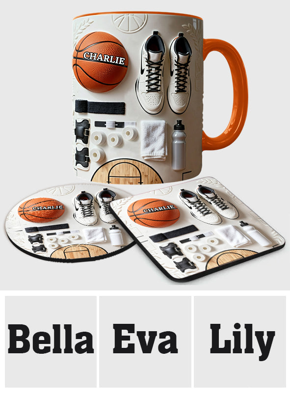 Liebe Basketball – Personalisierte Tasse und Untersetzer mit Basketballmotiv