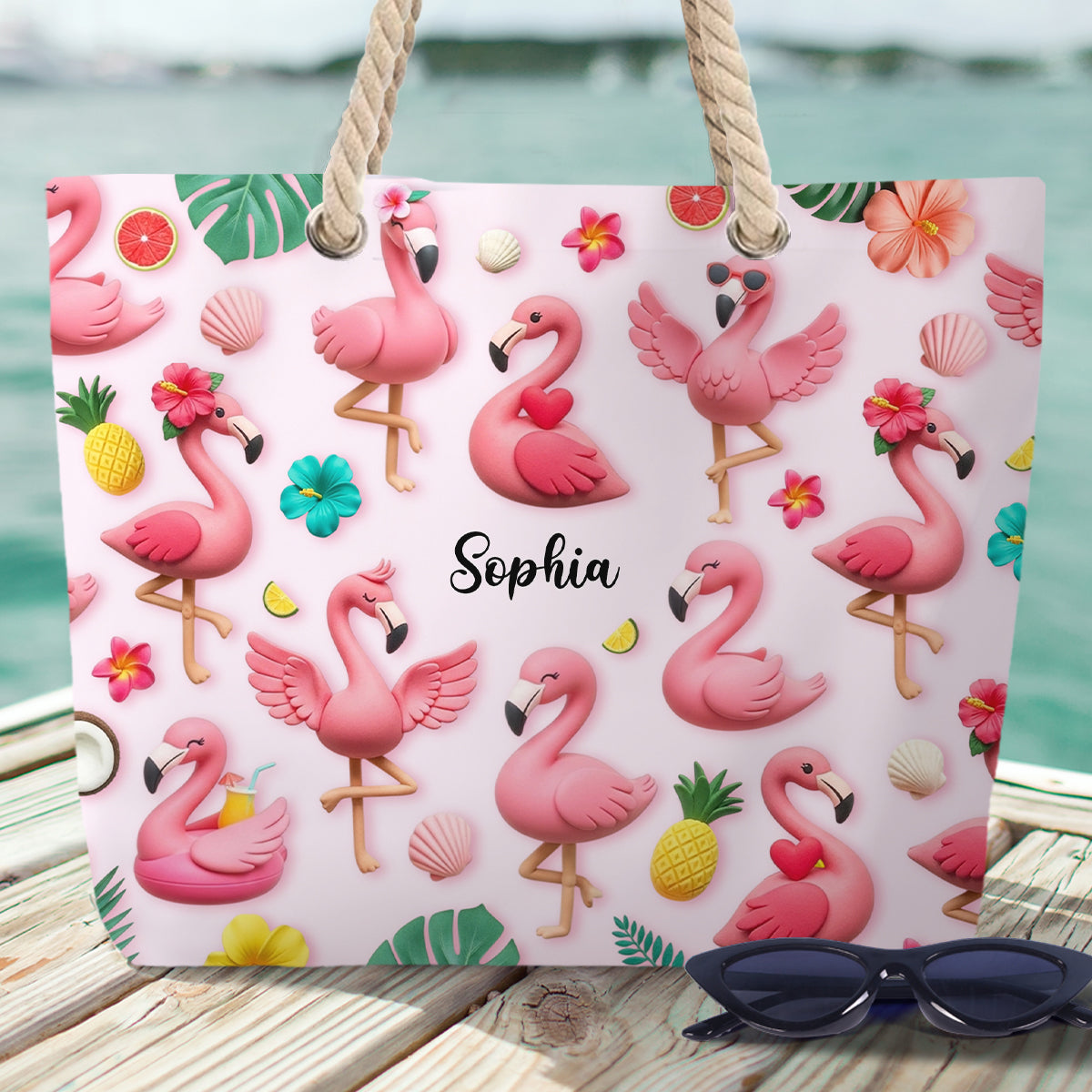 Flamingos lieben – Personalisierte Flamingo-Strandtasche