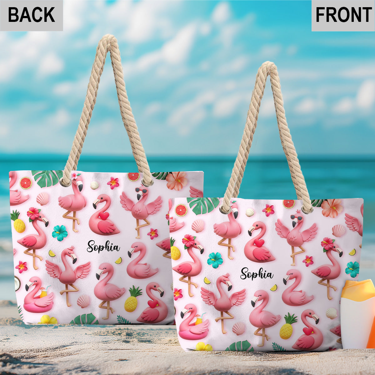 Flamingos lieben – Personalisierte Flamingo-Strandtasche