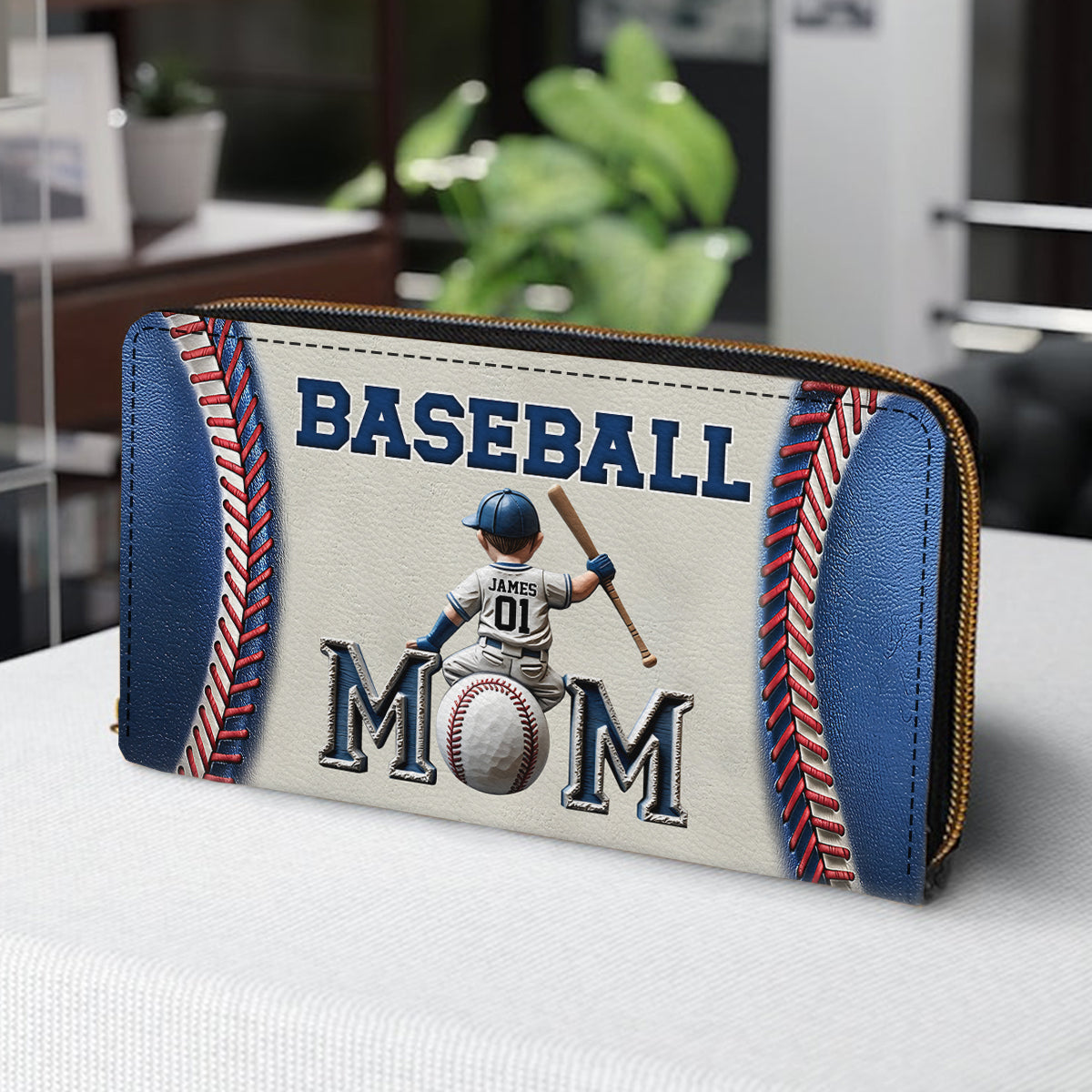 Baseball/ Softball Mom - Personalized Mother Leather Long Wallet