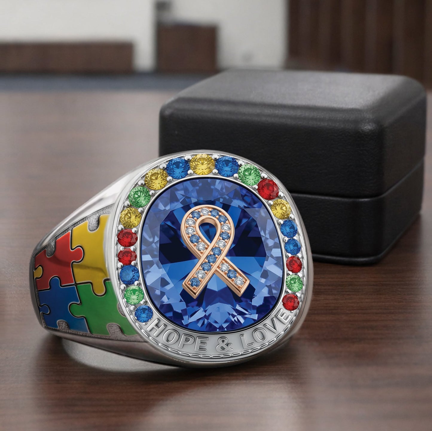 Chacun communique différemment - Bague chevalière personnalisée de sensibilisation à l'autisme