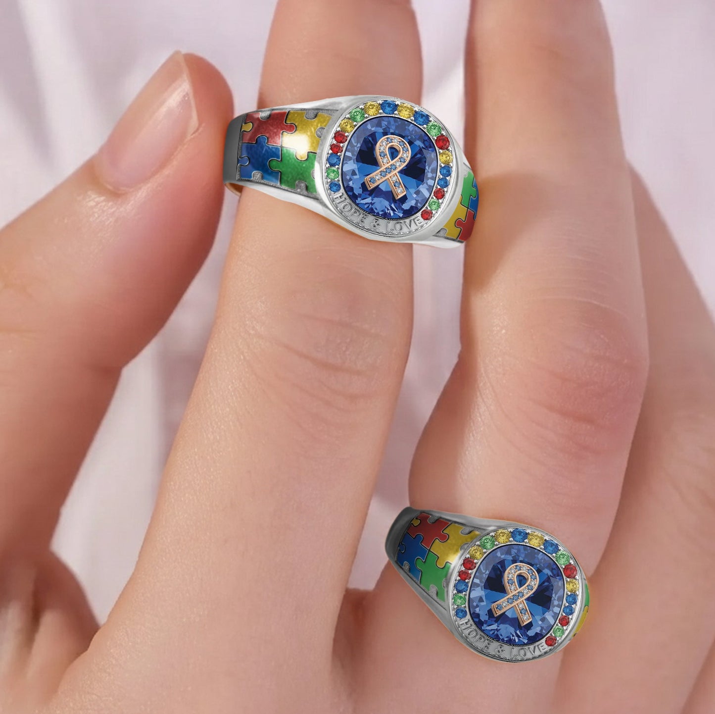 Chacun communique différemment - Bague chevalière personnalisée de sensibilisation à l'autisme
