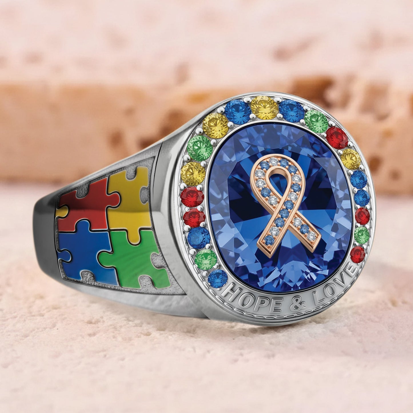 Chacun communique différemment - Bague chevalière personnalisée de sensibilisation à l'autisme