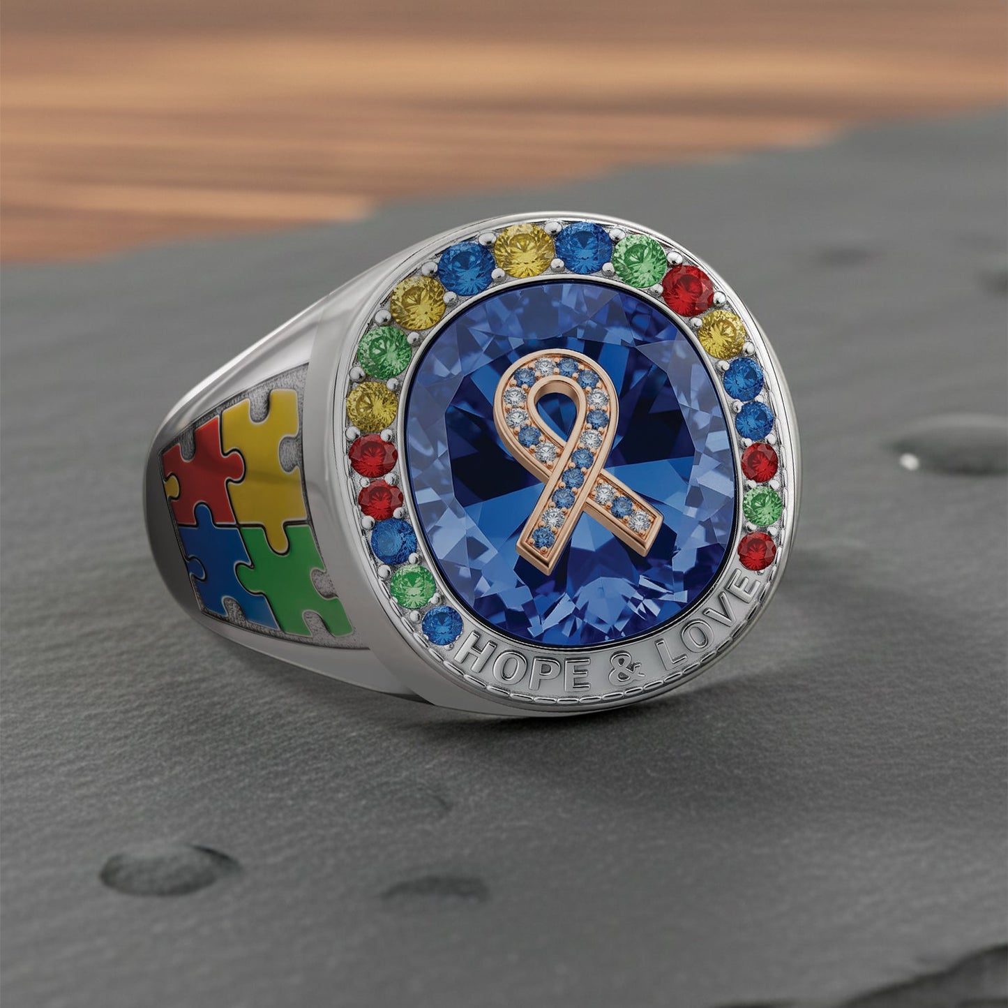 Chacun communique différemment - Bague chevalière personnalisée de sensibilisation à l'autisme