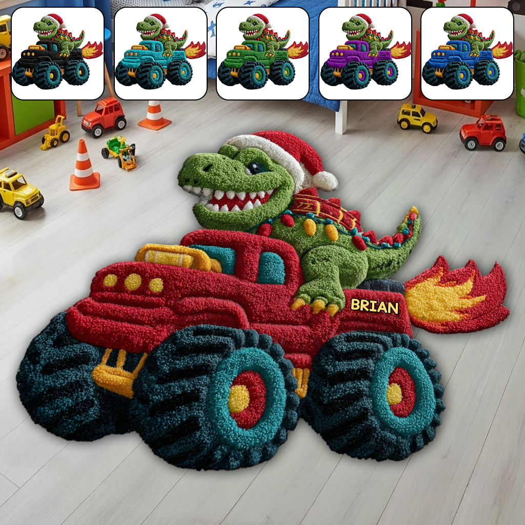 Dinosaurier-Weihnachten – Personalisierter, rutschfester Kinderteppich