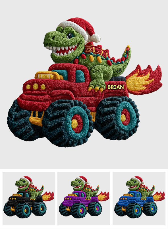 Dinosaurier-Weihnachten – Personalisierter, rutschfester Kinderteppich