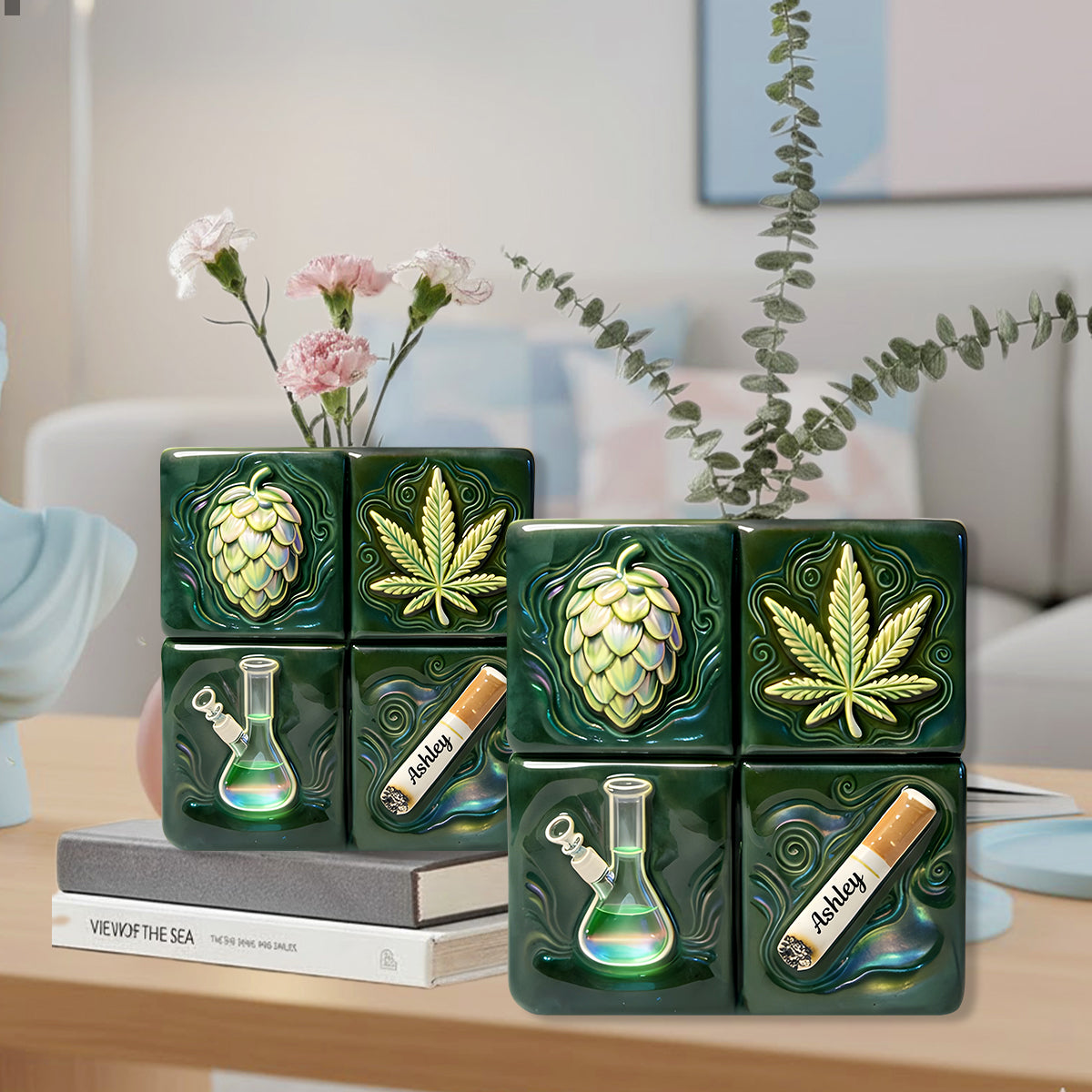 Green Magic Leaf - Personalized Weed Custom Shape Acrylic Flower Vase