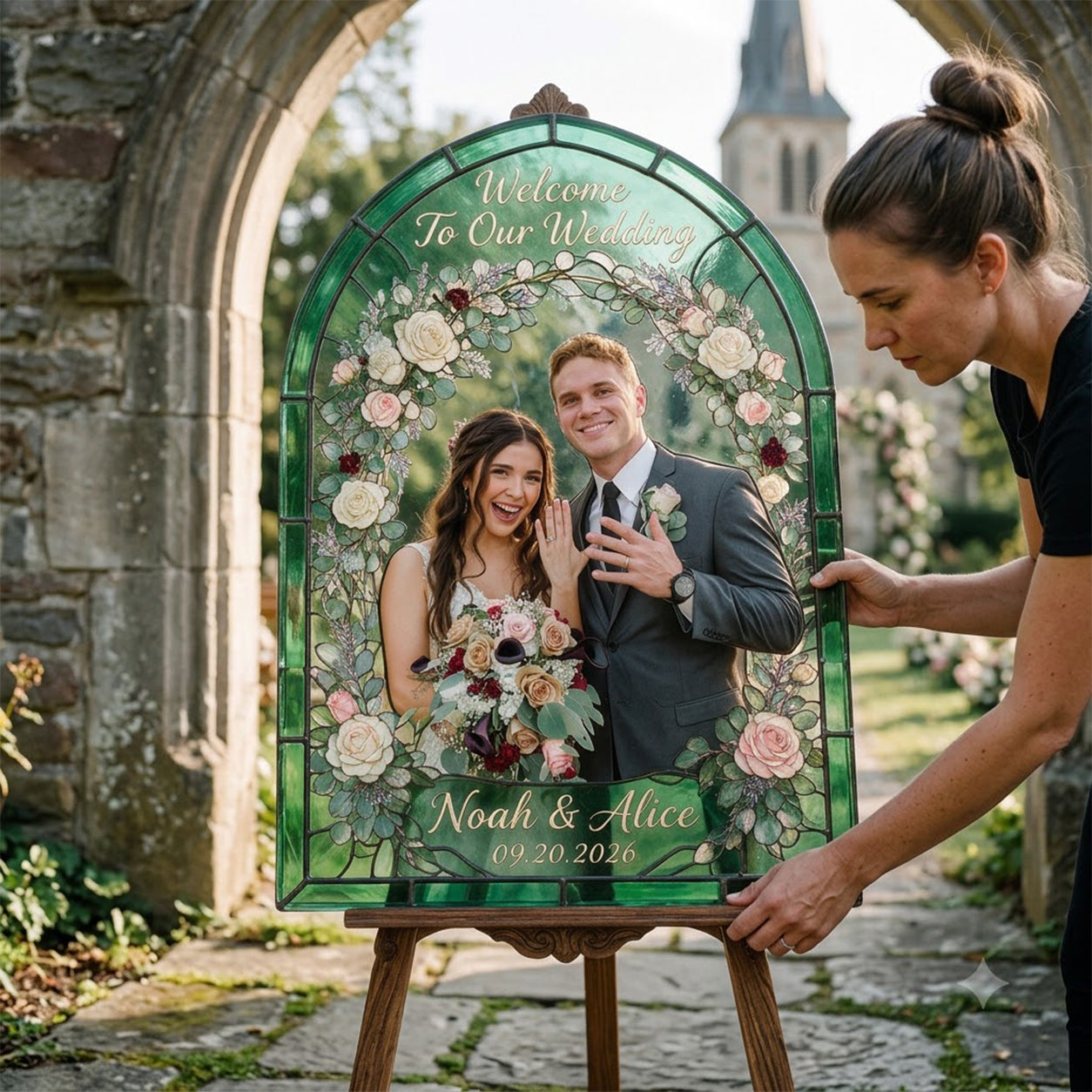 Bienvenue à notre mariage - Couple personnalisé en verre 3D