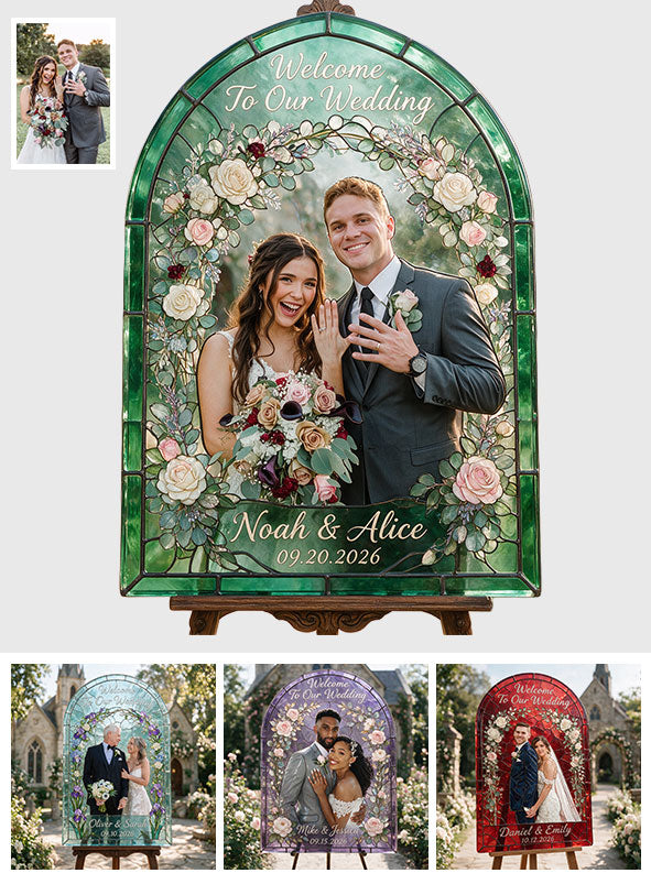 Bienvenue à notre mariage - Couple personnalisé en verre 3D