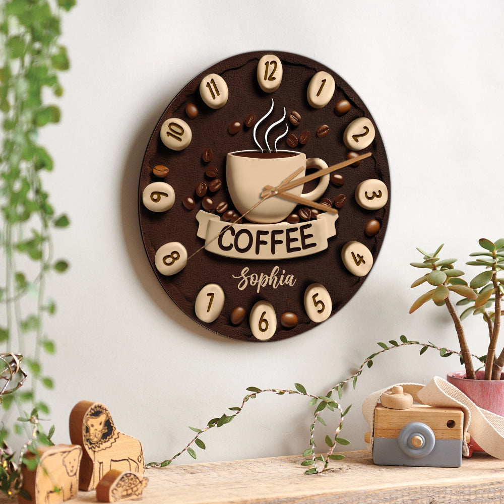 C'est l'heure du café ! - Horloge murale personnalisée sur le thème du café