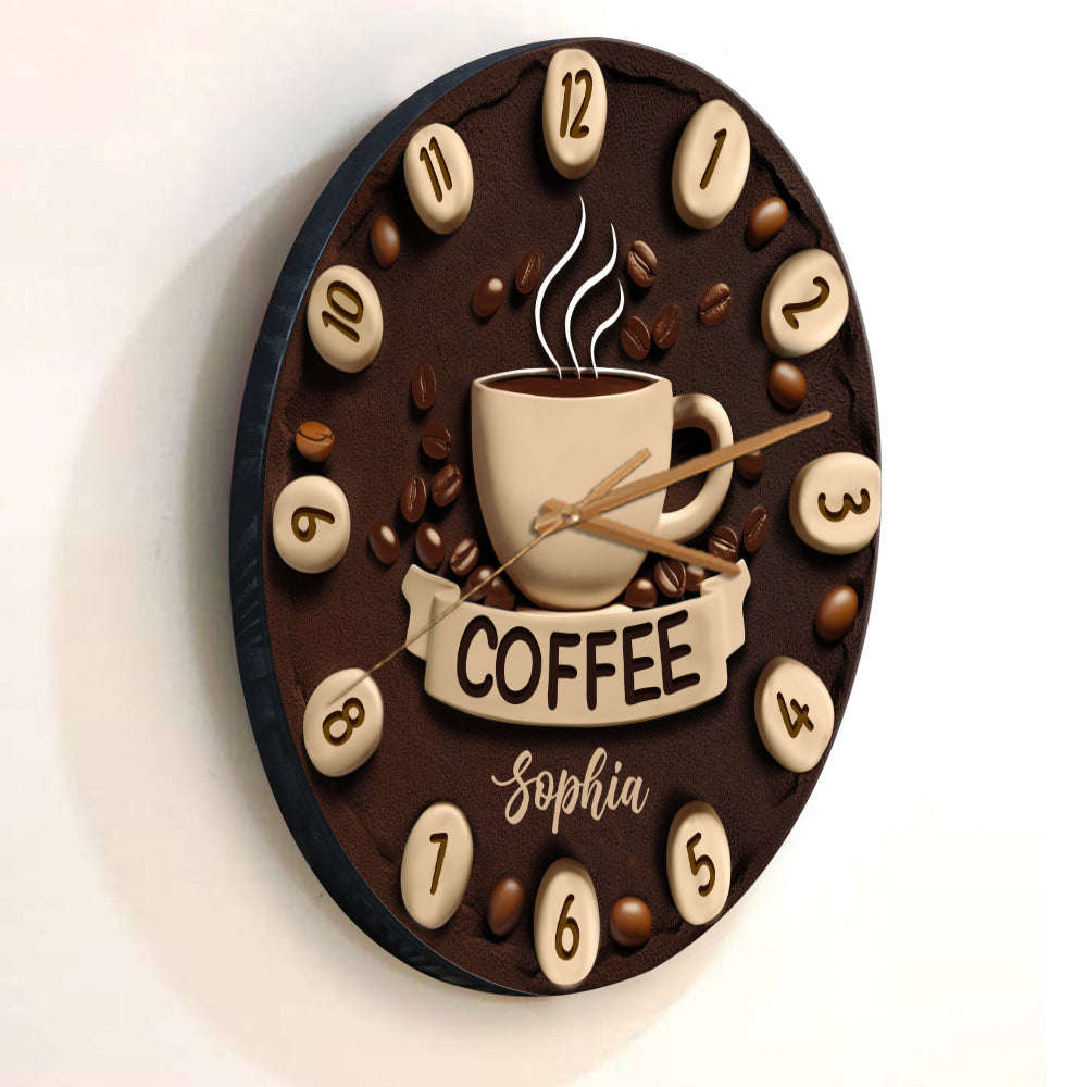 C'est l'heure du café ! - Horloge murale personnalisée sur le thème du café